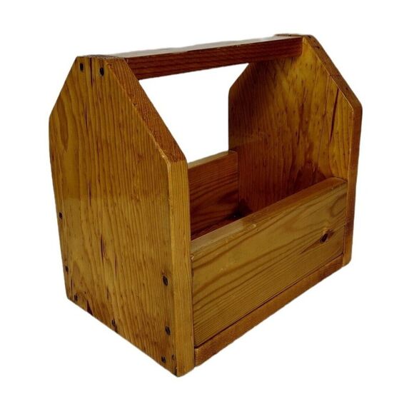 Vintage Wood Top Handle Open Tool Caddy Tote Carry Storage Shoeshine Box - Picture 2 of 10